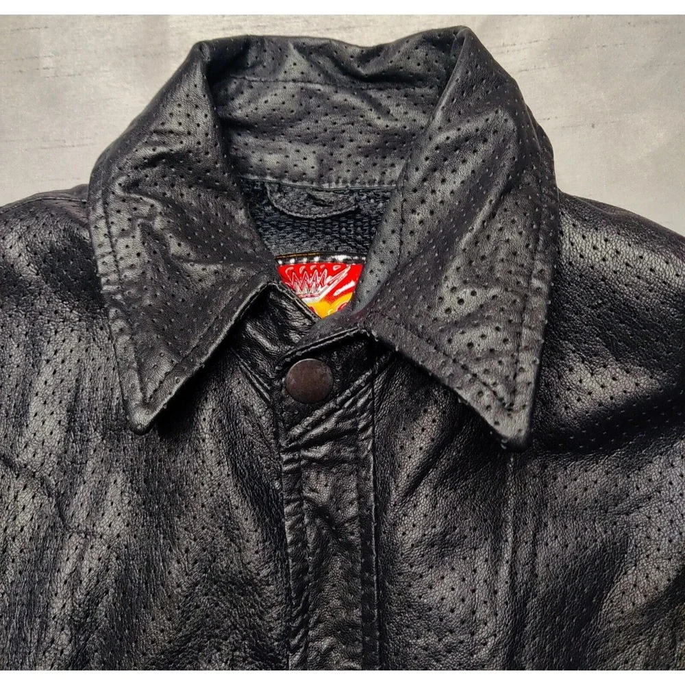 VTG MAS LEATHER Men Medium Black Snap Button Mesh Lined Long Sleeve Jacket - Picture 10 of 16